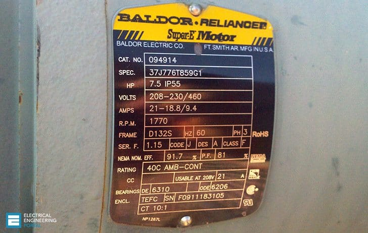 Motor Specifications Label